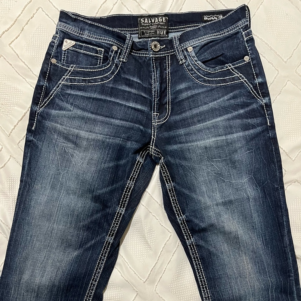 Buckle Salvage Supply Dark Wash Relaxed Jeans